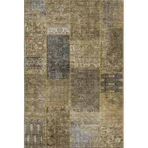 Photo of Brown Gray And Charcoal Patchwork Washable Area Rug With UV Protection
