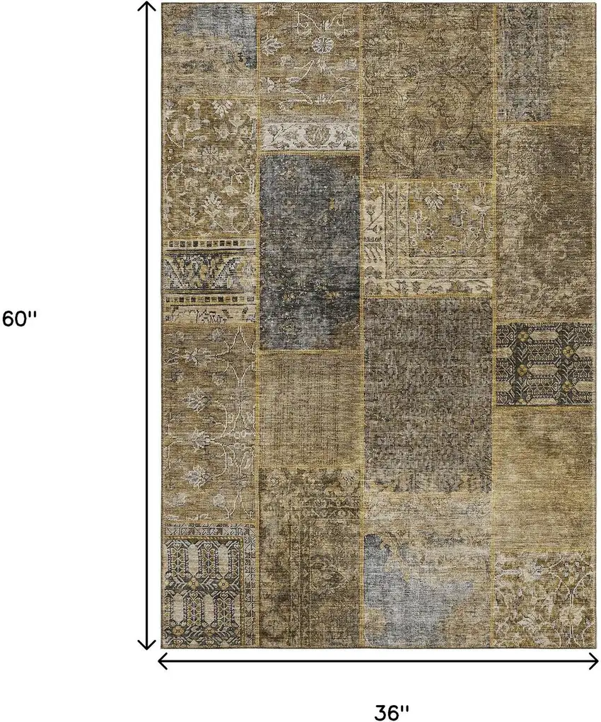 Brown Gray And Charcoal Patchwork Washable Area Rug With UV Protection Photo 6