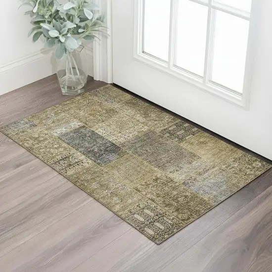 Brown Gray And Charcoal Patchwork Washable Area Rug With UV Protection Photo 1