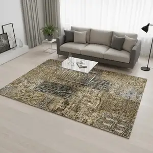 Photo of Brown Gray And Charcoal Patchwork Washable Area Rug With UV Protection