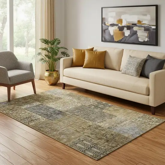 Brown Gray And Charcoal Patchwork Washable Area Rug With UV Protection Photo 1