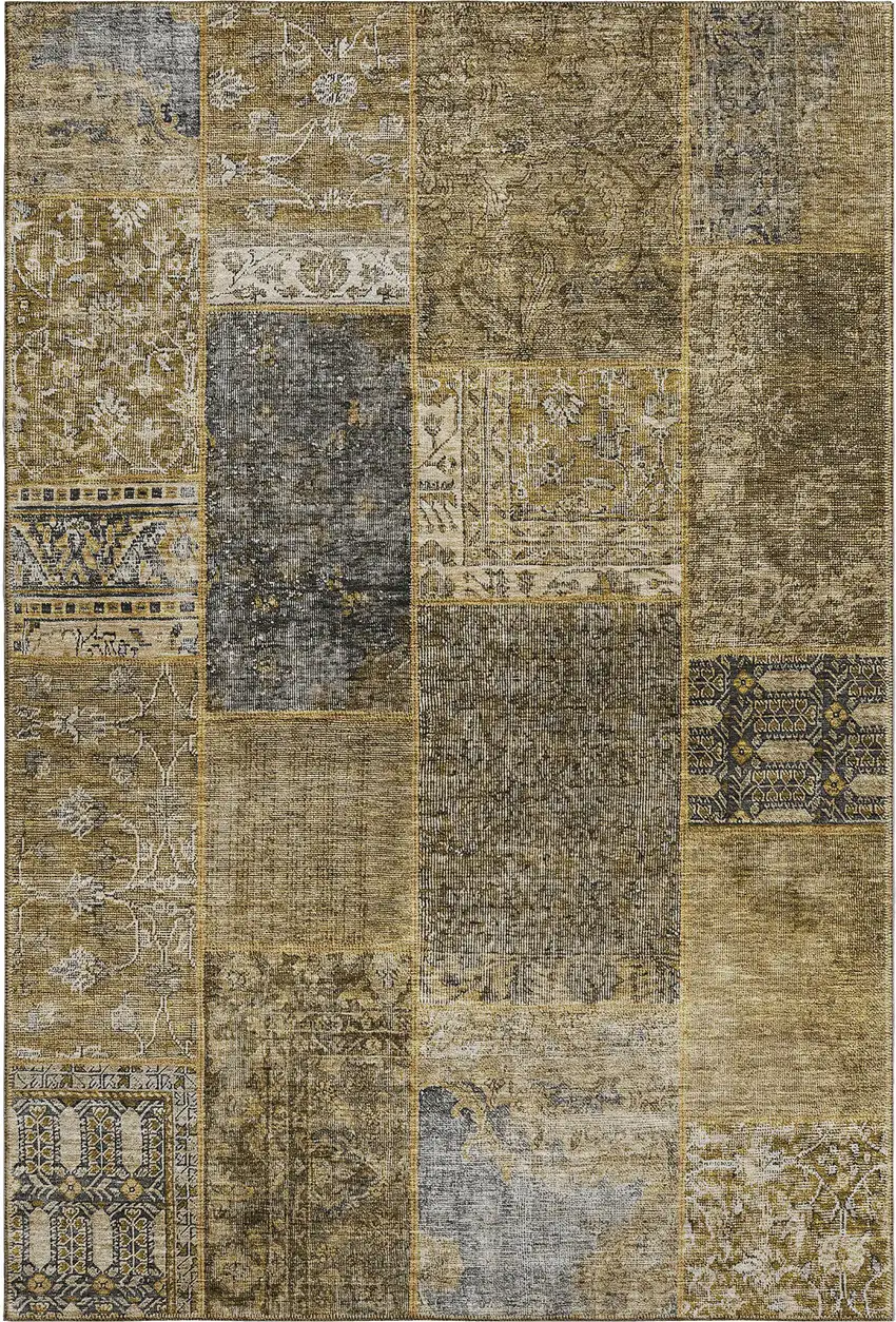 Brown Gray And Charcoal Patchwork Washable Area Rug With UV Protection Photo 2