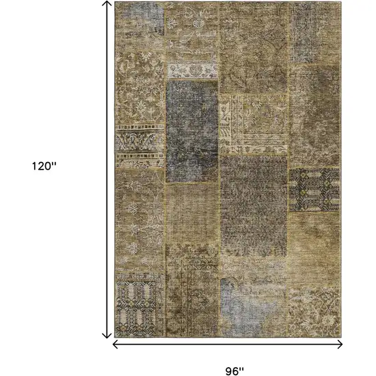 Brown Gray And Charcoal Patchwork Washable Area Rug With UV Protection Photo 3