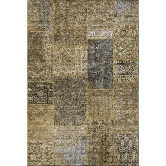 Brown Gray And Charcoal Patchwork Washable Area Rug With UV Protection Photo 4