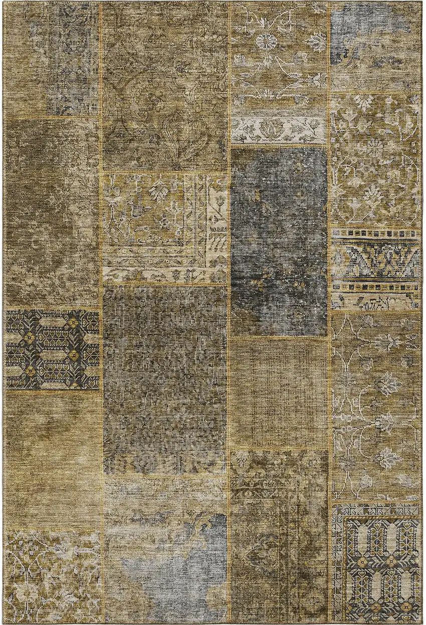 Brown Gray And Charcoal Patchwork Washable Area Rug With UV Protection Photo 4