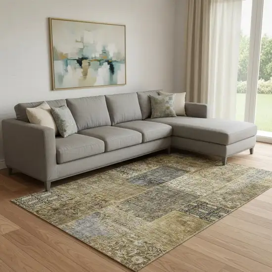 Brown Gray And Charcoal Patchwork Washable Area Rug With UV Protection Photo 1