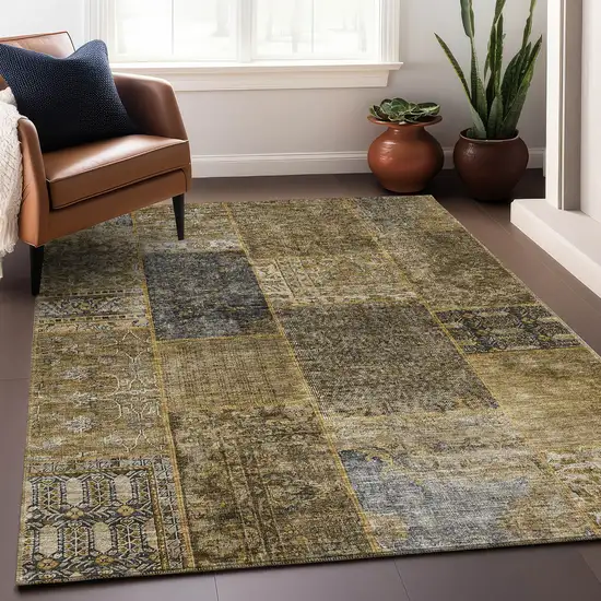 Brown Gray And Charcoal Patchwork Washable Area Rug With UV Protection Photo 7
