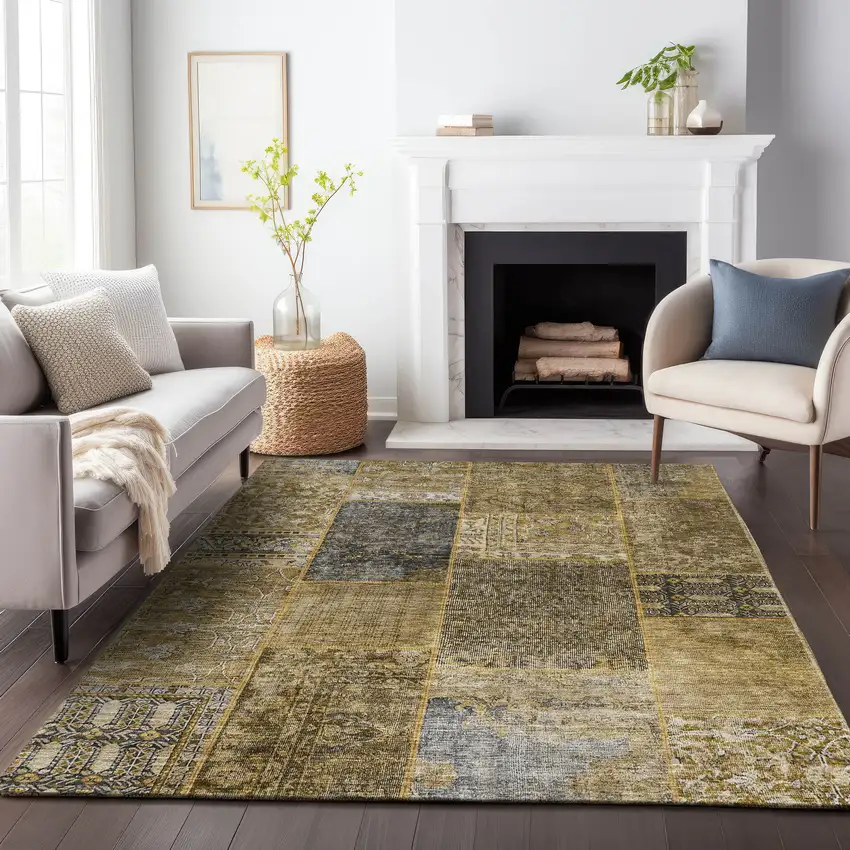 Brown Gray And Charcoal Patchwork Washable Area Rug With UV Protection Photo 6