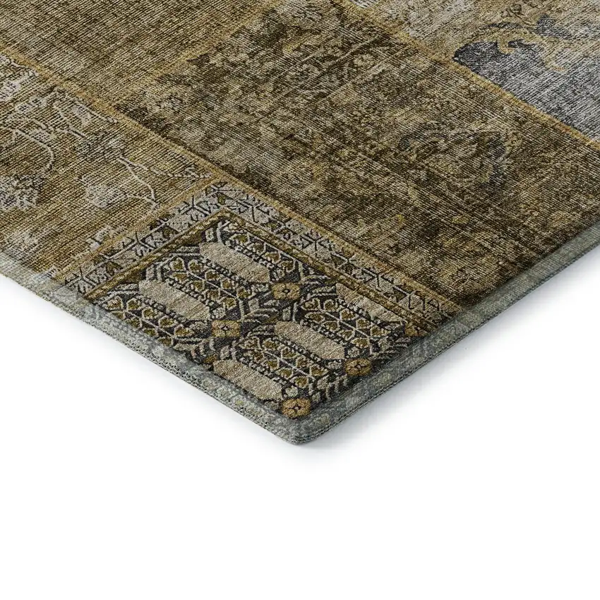 Brown Gray And Charcoal Patchwork Washable Area Rug With UV Protection Photo 9