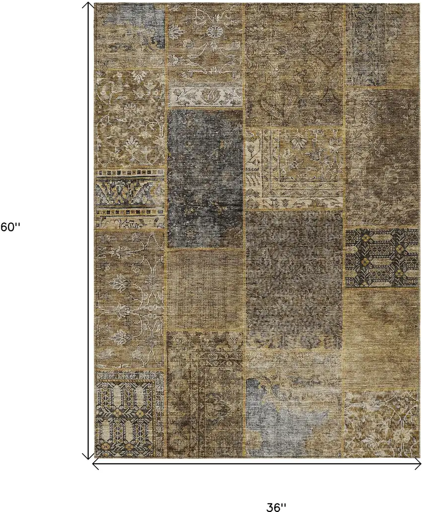Brown Gray And Charcoal Patchwork Washable Indoor Outdoor Area Rug Photo 3