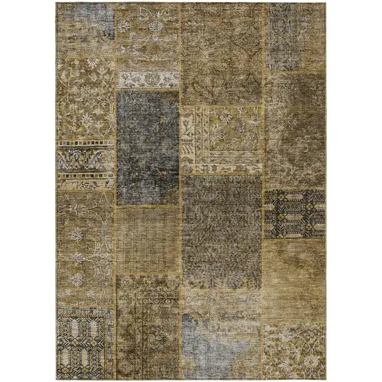 Brown Gray And Charcoal Patchwork Washable Indoor Outdoor Area Rug Photo 2