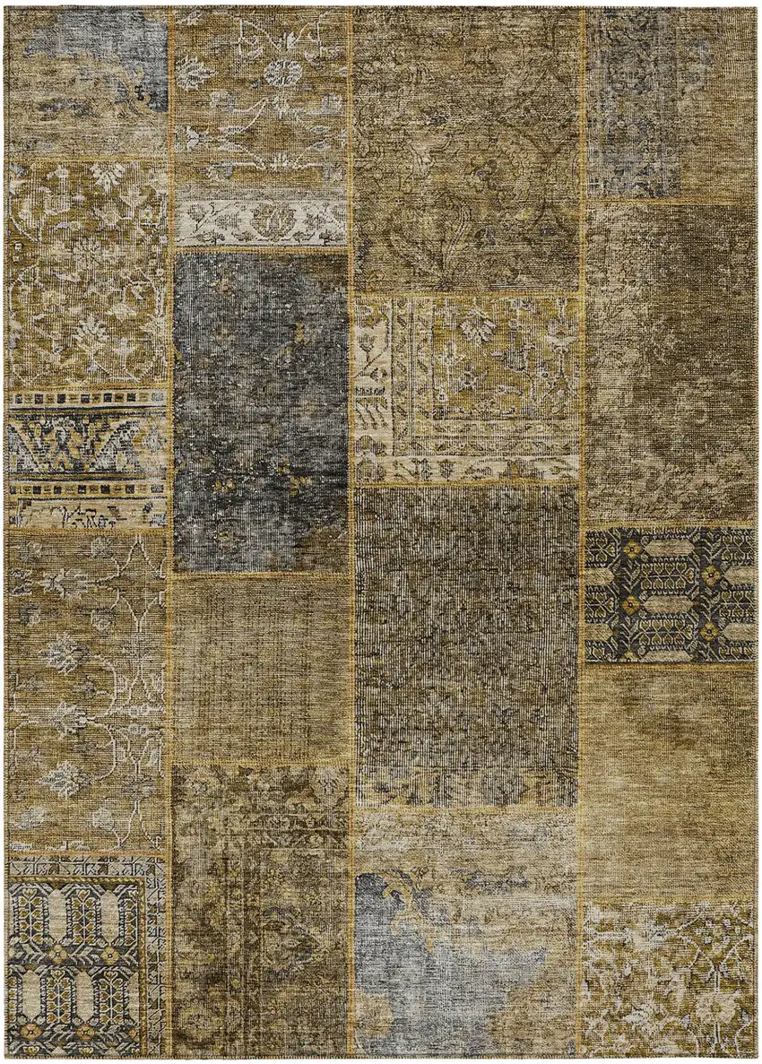 Brown Gray And Charcoal Patchwork Washable Indoor Outdoor Area Rug Photo 2