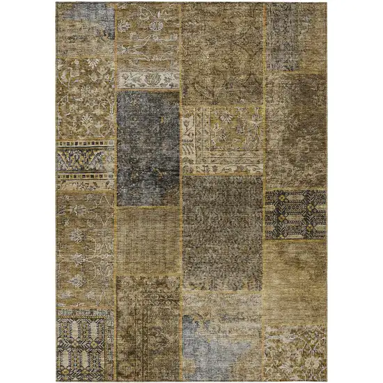 Brown Gray And Charcoal Patchwork Washable Indoor Outdoor Area Rug Photo 2