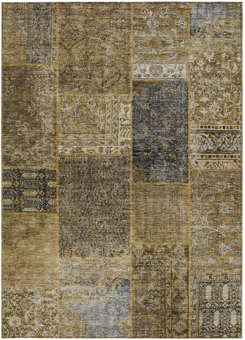 Brown Gray And Charcoal Patchwork Washable Indoor Outdoor Area Rug Photo 8