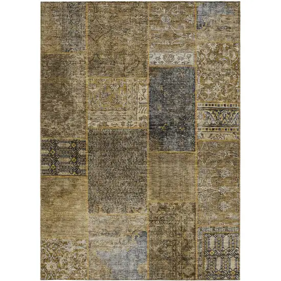 Brown Gray And Charcoal Patchwork Washable Indoor Outdoor Area Rug Photo 8