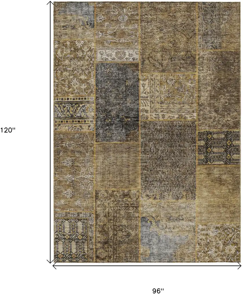 Brown Gray And Charcoal Patchwork Washable Indoor Outdoor Area Rug Photo 3