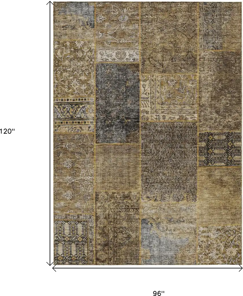 Brown Gray And Charcoal Patchwork Washable Indoor Outdoor Area Rug Photo 3