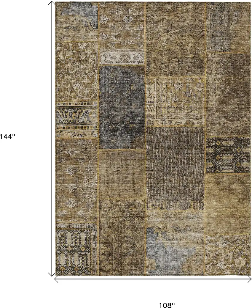 Brown Gray And Charcoal Patchwork Washable Indoor Outdoor Area Rug Photo 3