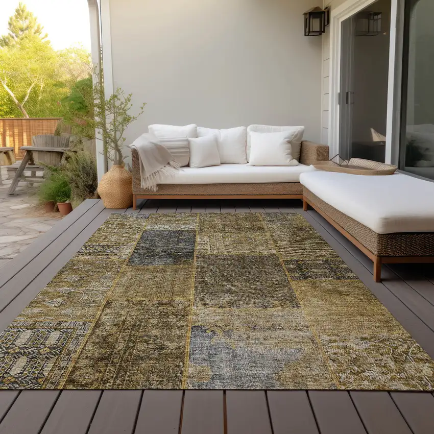 Brown Gray And Charcoal Patchwork Washable Indoor Outdoor Area Rug Photo 9