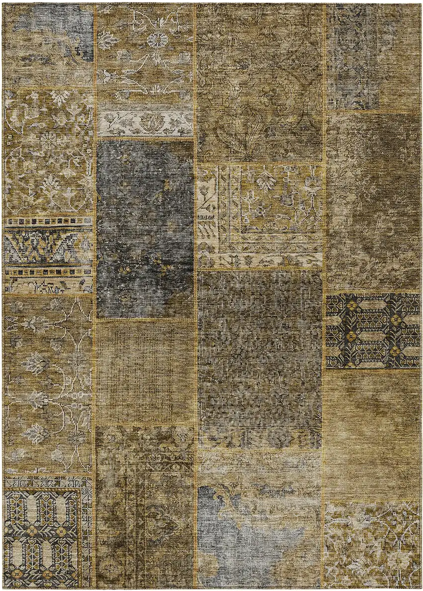 Brown Gray And Charcoal Patchwork Washable Indoor Outdoor Area Rug Photo 2