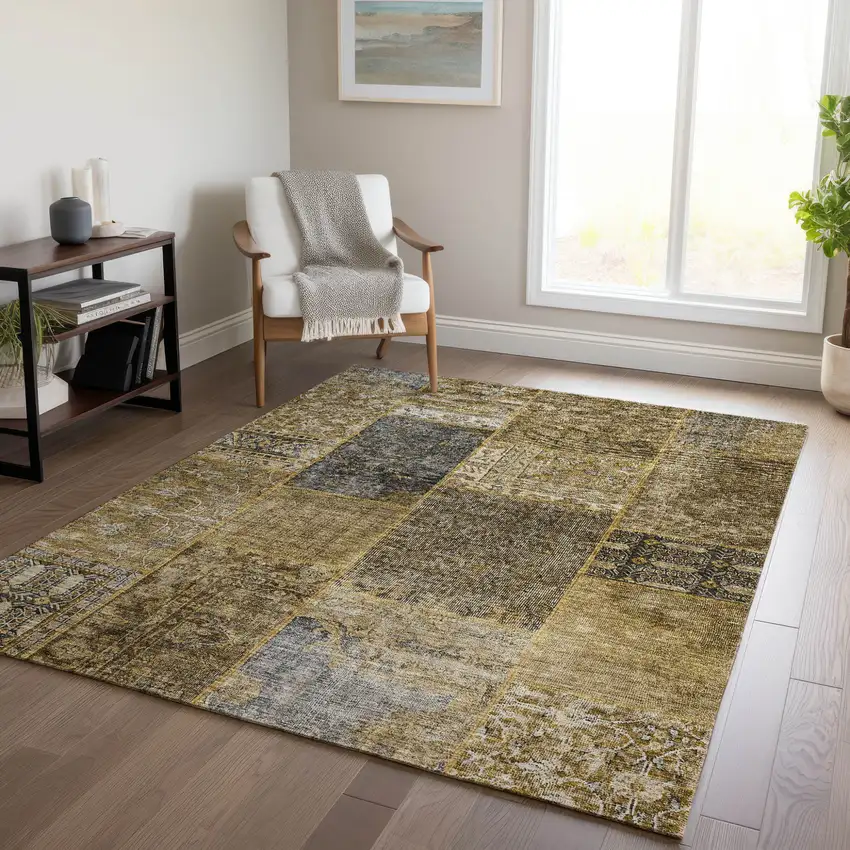 Brown Gray And Charcoal Patchwork Washable Indoor Outdoor Area Rug Photo 9