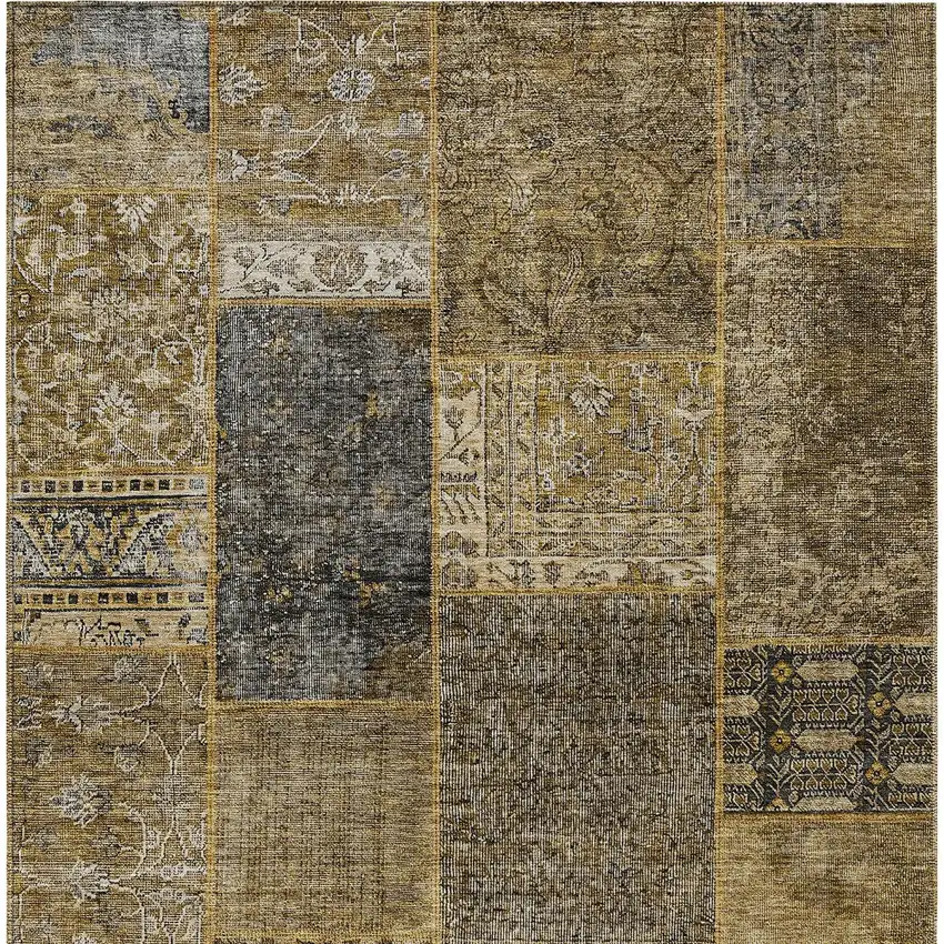 Brown Gray And Charcoal Patchwork Washable Indoor Outdoor Area Rug Photo 7