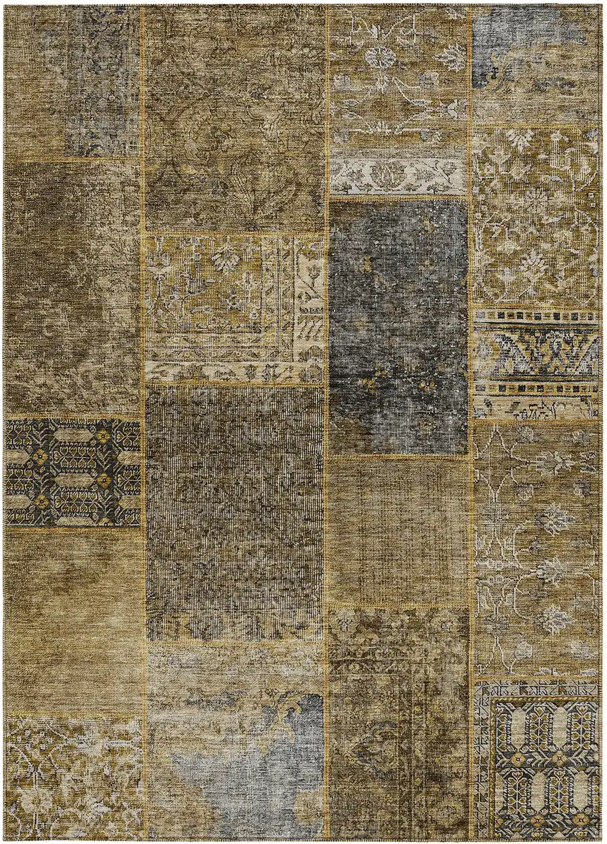 Brown Gray And Charcoal Patchwork Washable Indoor Outdoor Area Rug Photo 8