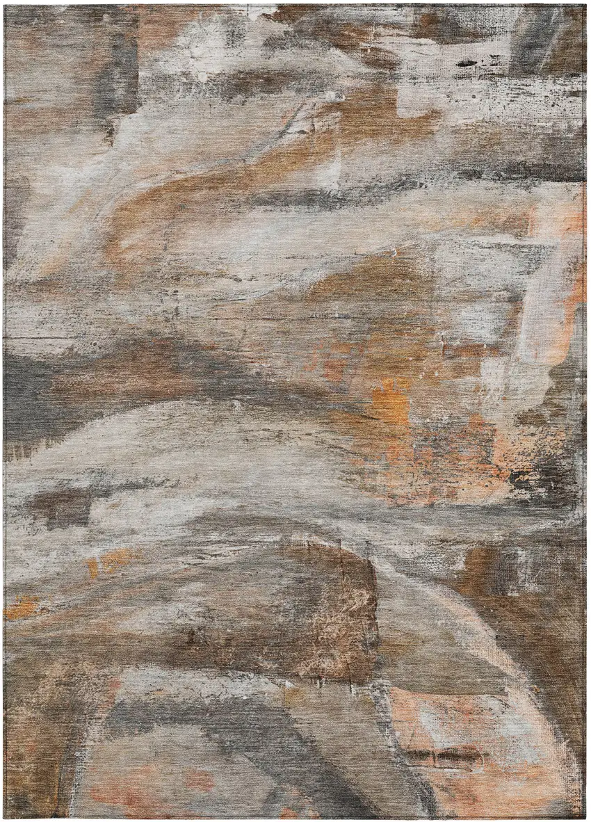 Brown Gray And Copper Abstract Washable Indoor Outdoor Area Rug Photo 4