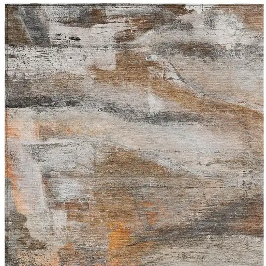 Brown Gray And Copper Abstract Washable Indoor Outdoor Area Rug Photo 3