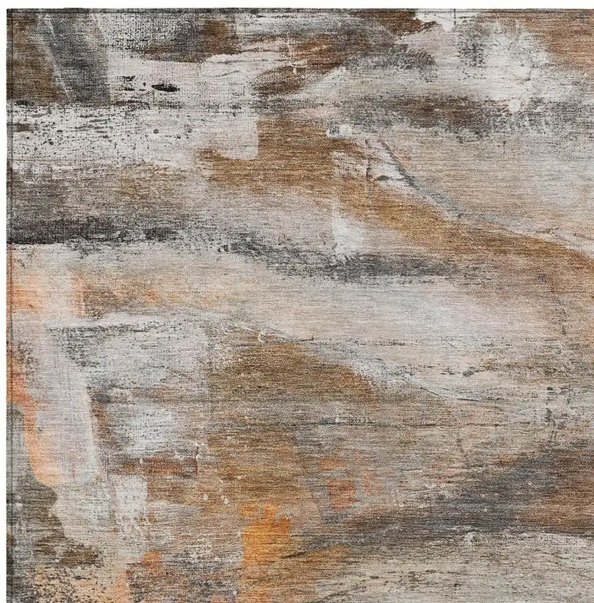 Brown Gray And Copper Abstract Washable Indoor Outdoor Area Rug Photo 3