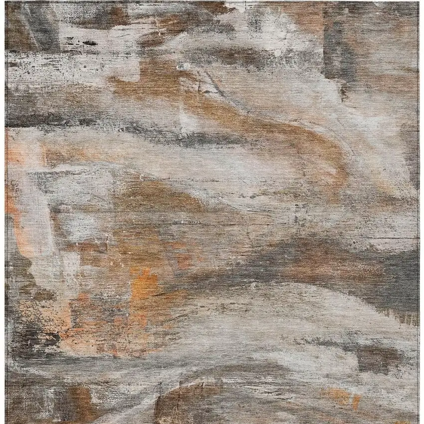 Brown Gray And Copper Abstract Washable Indoor Outdoor Area Rug Photo 7