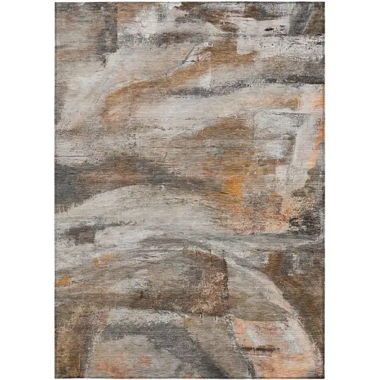 Brown Gray And Copper Abstract Washable Indoor Outdoor Area Rug Photo 4