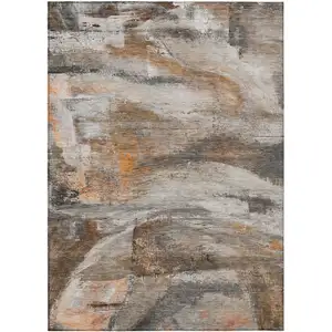 Photo of Brown Gray And Copper Abstract Washable Indoor Outdoor Area Rug