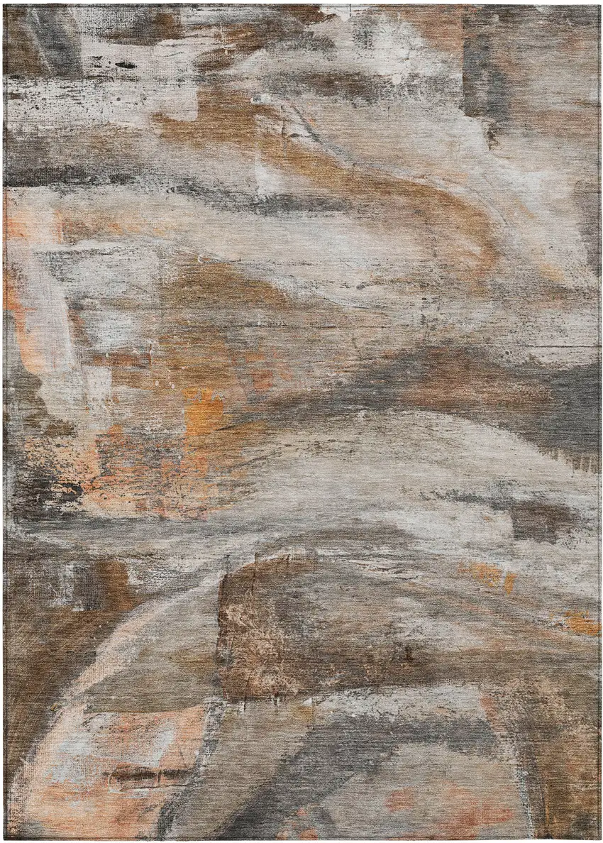 Brown Gray And Copper Abstract Washable Indoor Outdoor Area Rug Photo 8