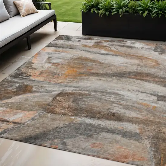 Brown Gray And Copper Abstract Washable Indoor Outdoor Area Rug Photo 2