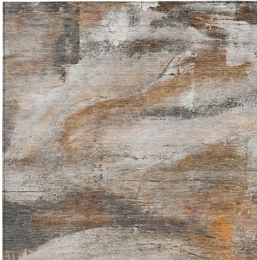 Brown Gray And Copper Abstract Washable Indoor Outdoor Area Rug Photo 3