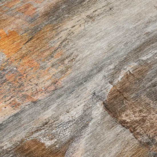 Brown Gray And Copper Abstract Washable Indoor Outdoor Area Rug Photo 8