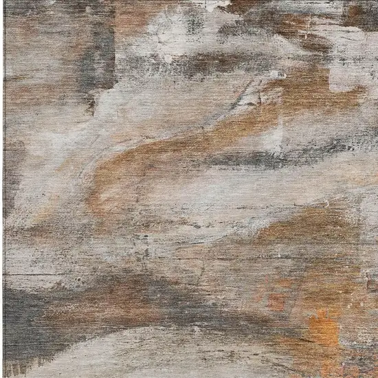 Brown Gray And Copper Abstract Washable Indoor Outdoor Area Rug Photo 3