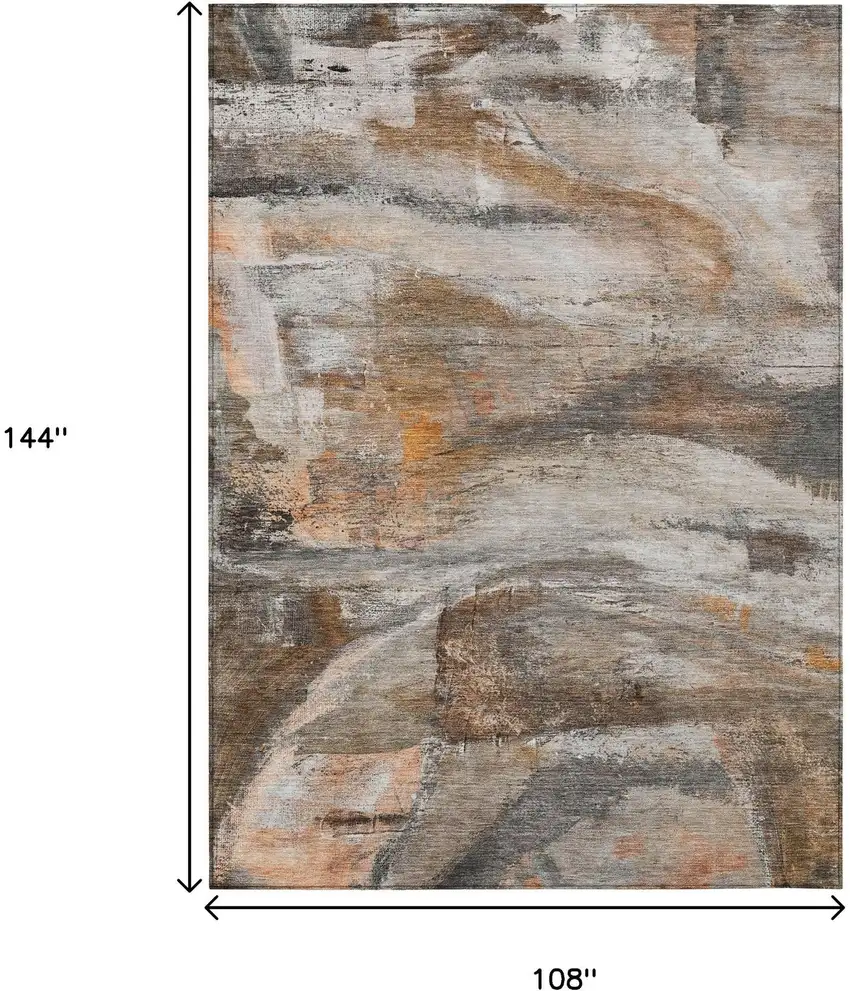 Brown Gray And Copper Abstract Washable Indoor Outdoor Area Rug Photo 9