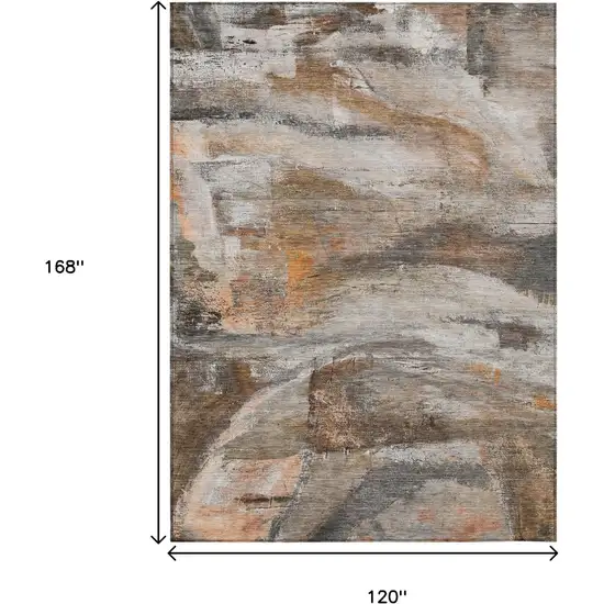 Brown Gray And Copper Abstract Washable Indoor Outdoor Area Rug Photo 9