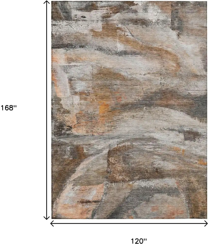 Brown Gray And Copper Abstract Washable Indoor Outdoor Area Rug Photo 9
