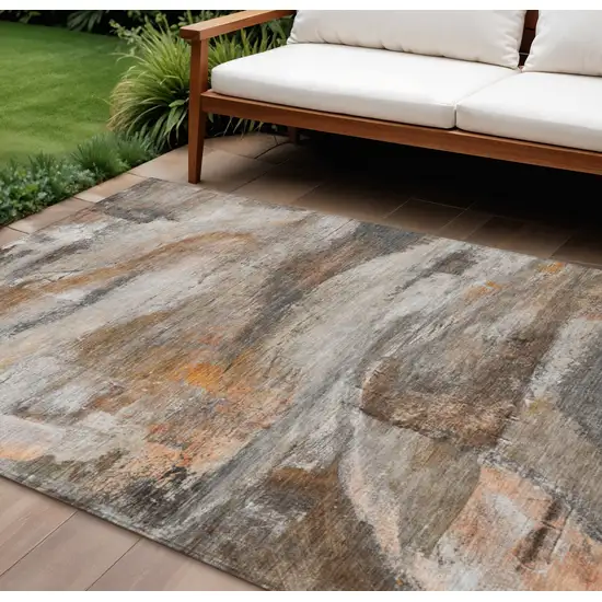 Brown Gray And Copper Abstract Washable Indoor Outdoor Area Rug Photo 2