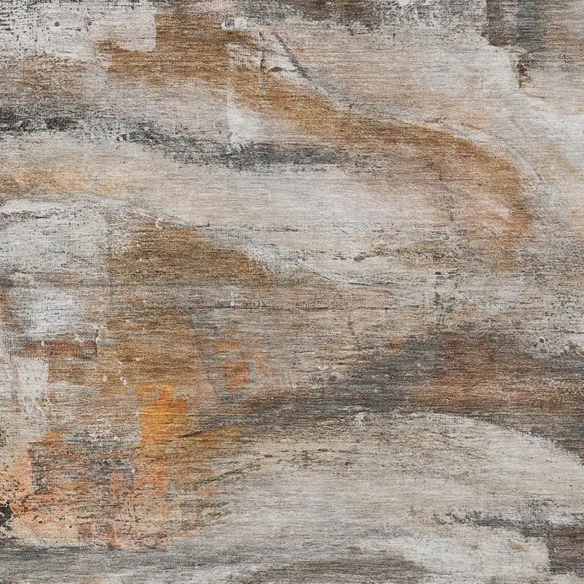 Brown Gray And Copper Abstract Washable Indoor Outdoor Area Rug Photo 6