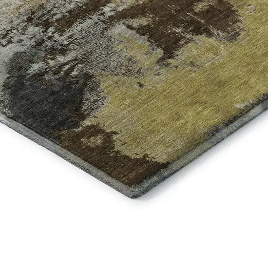 Brown Gray And Gold Abstract Washable Area Rug With UV Protection Photo 5