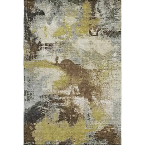 Brown Gray And Gold Abstract Washable Area Rug With UV Protection Photo 3