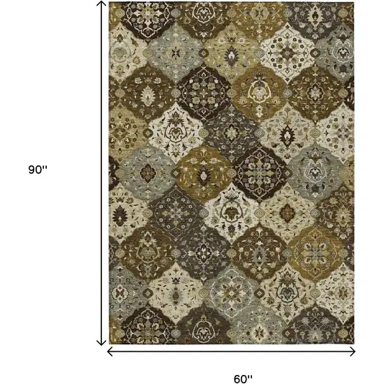 Brown Gray And Gold Floral Medallion Washable Indoor Outdoor Area Rug Photo 3