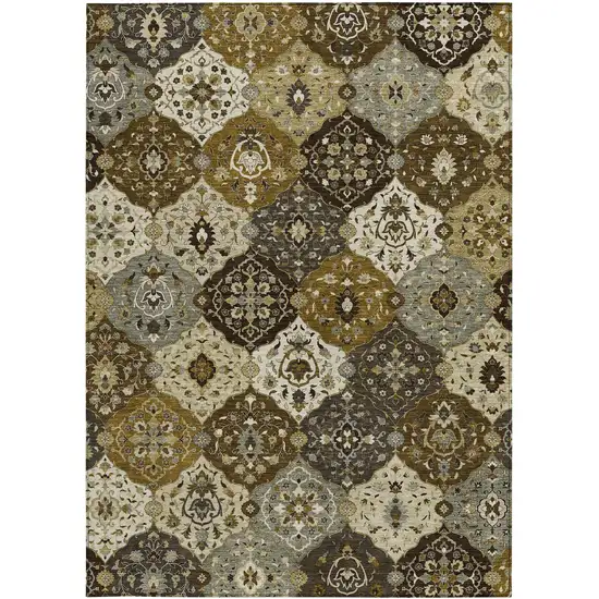 Brown Gray And Gold Floral Medallion Washable Indoor Outdoor Area Rug Photo 4