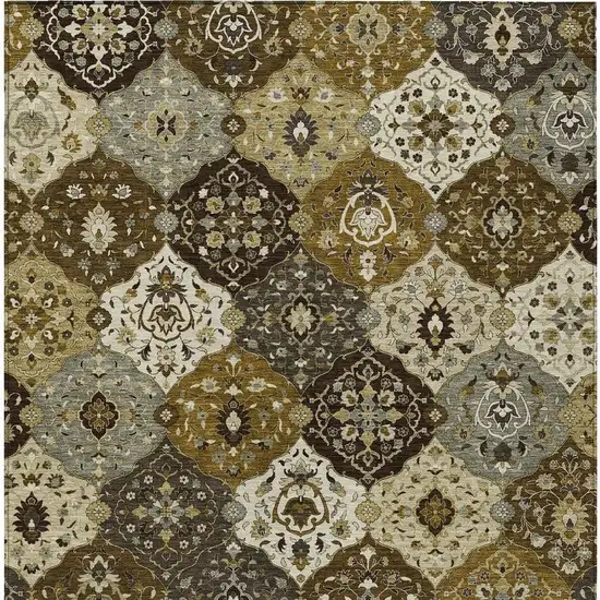 Brown Gray And Gold Floral Medallion Washable Indoor Outdoor Area Rug Photo 7