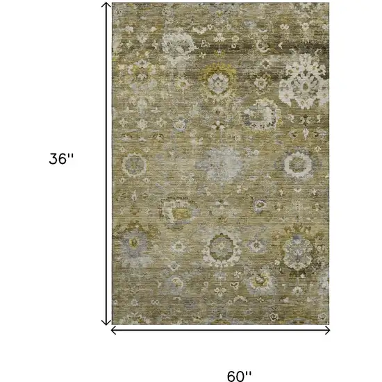 Brown Gray And Gold Floral Washable Area Rug With UV Protection Photo 9
