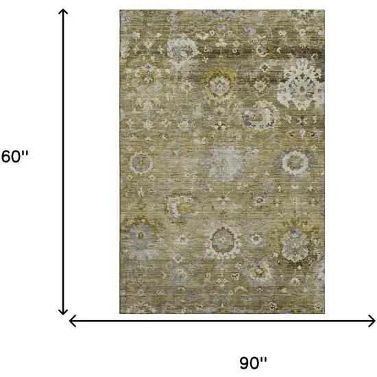 Brown Gray And Gold Floral Washable Area Rug With UV Protection Photo 4